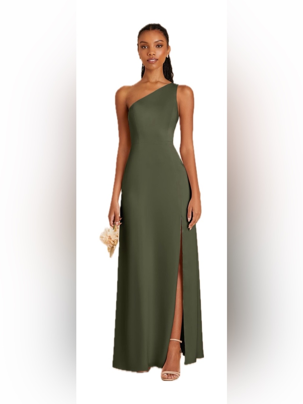 Birdy Grey Kira Olive Matte Satin One Shoulder Dress M